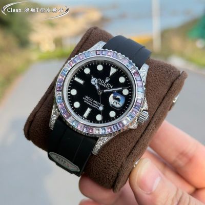 Rolex Yacht-Master 42mm 3235 Movement Rubber Strap W4789518 Rainbow Diamond Bezel Watch